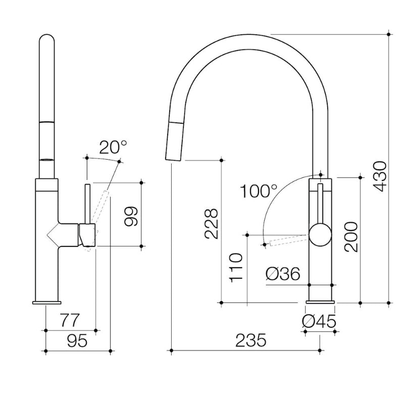 Caroma Liano II Pull Out Sink Mixer -  Specification