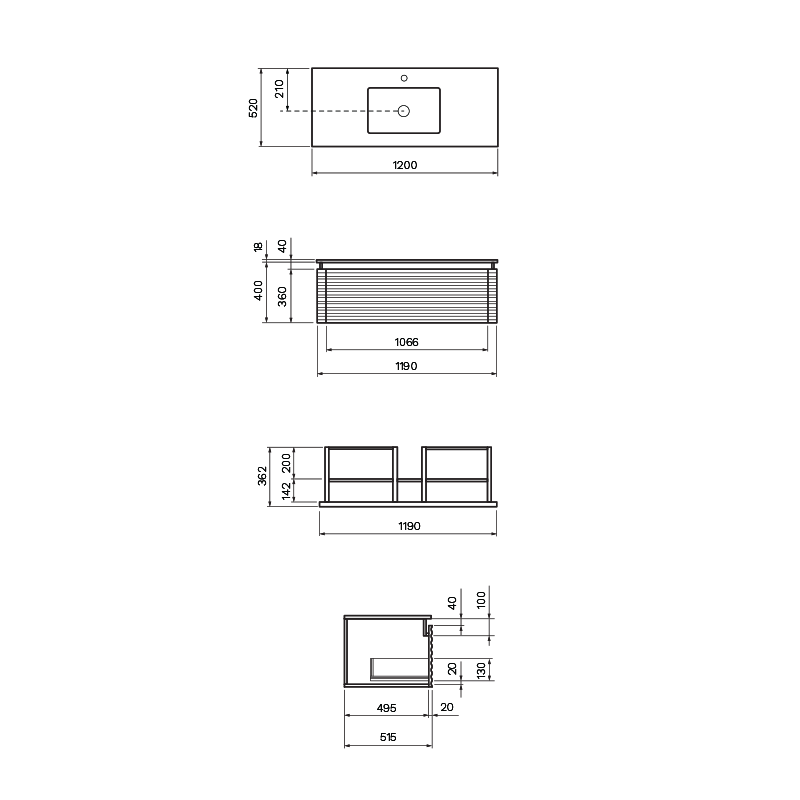 Parisi Loom 1200 Wall Mounted Cabinet with Marble Top