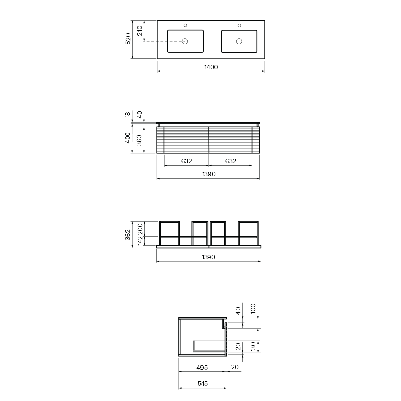 Parisi Loom 1400 Wall Mounted Cabinet with Marble Top