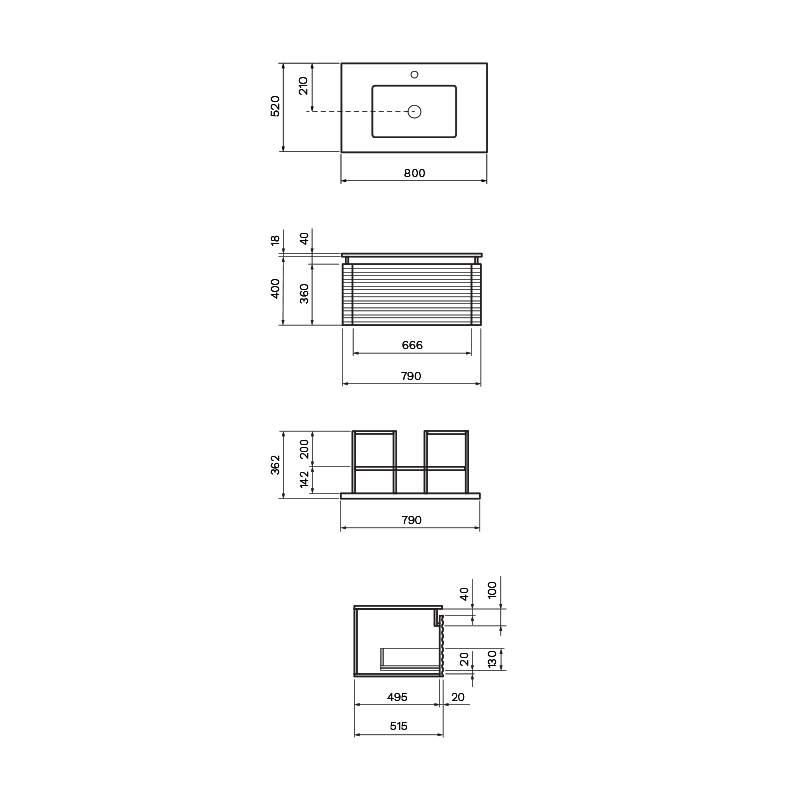 Parisi Loom 800 Wall Mounted Cabinet with Marble Top