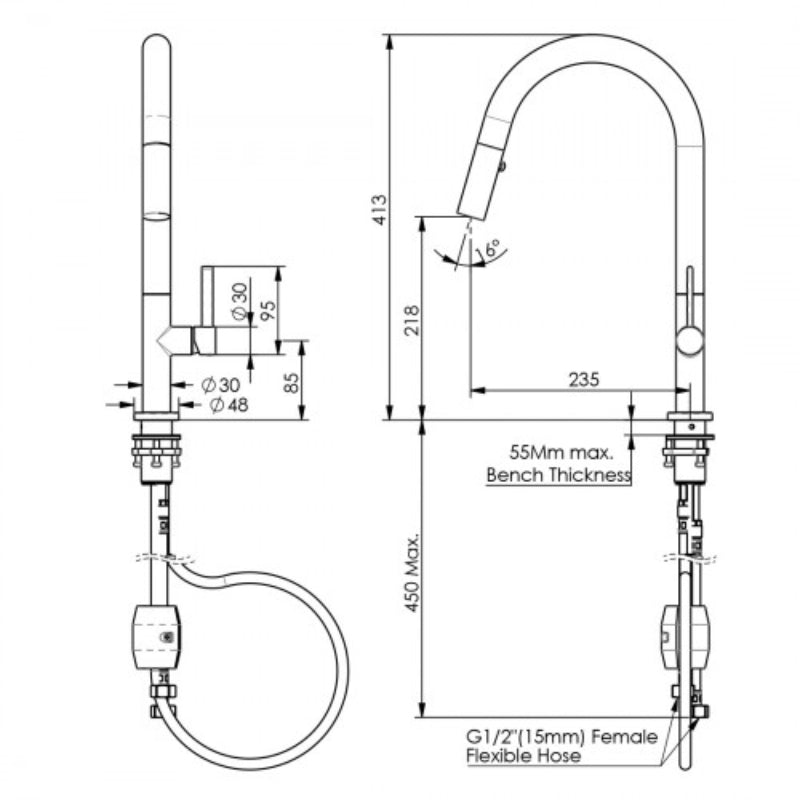 Greens Luxe Pull Down Sink Mixer - Specification