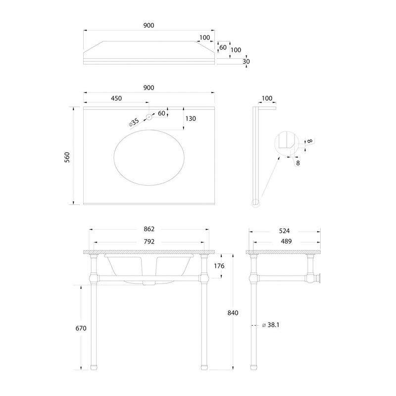 Turner Hastings Mayer Washstand 90x55 with Carrara Marble Top