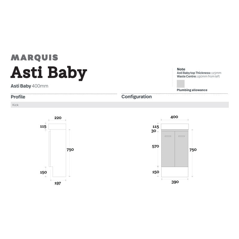 Marquis Asti Baby 400mm Freestanding Vanity Specification