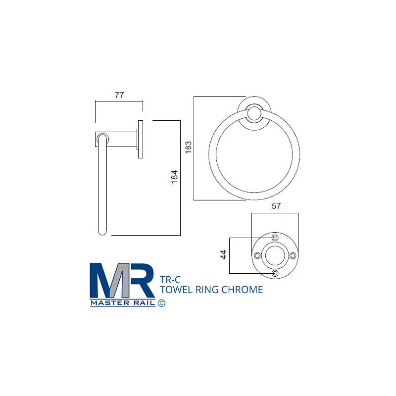 Master Rail Towel Ring Chrome Spec