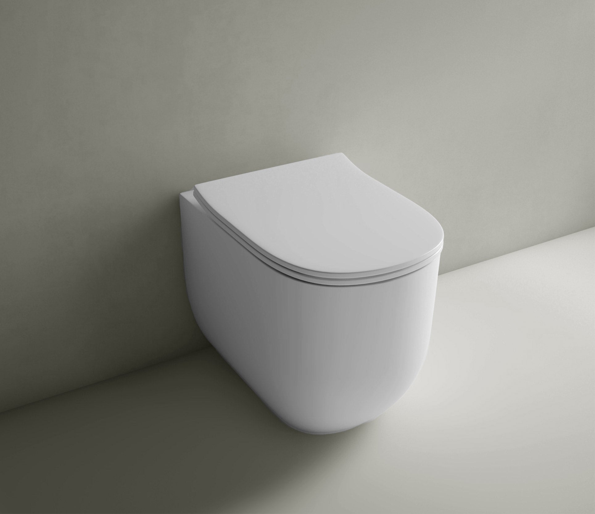 Studio Bagno Milady Gloss White Wall Faced Toilet Including OLI 74 (Pneumatic) Cistern Package & Brushed Stainless Steel Button - MIL002 + 601602/PN + OL093399