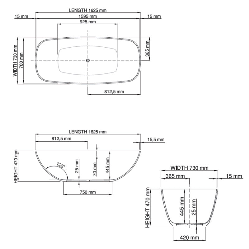 Dado Morgane Freestanding Bath 1625mm Specification