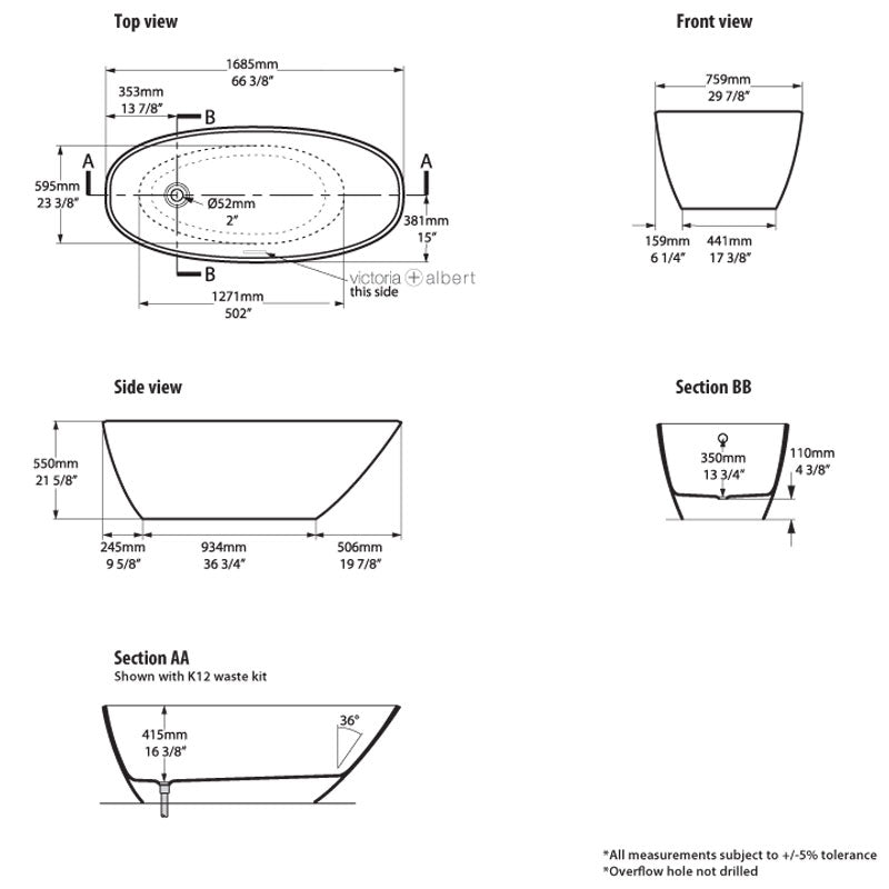 Victoria + Albert Mozzano 2 1685 Freestanding Bath specifications