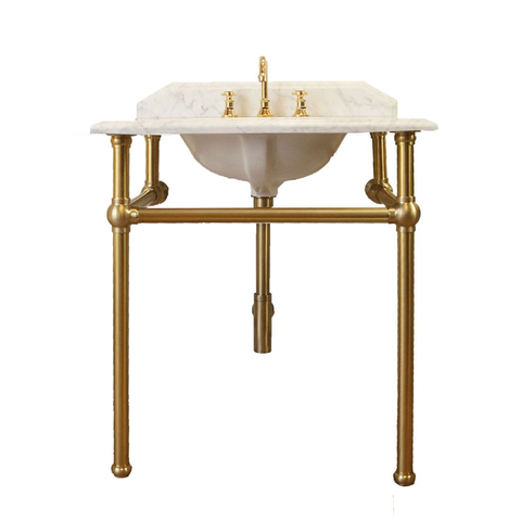 Turner Hastings Mayer Washstand with Carrara Marble Top 750x550mm - 3 Tap Holes - Brushed Brass Legs