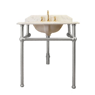 Turner Hastings Mayer Washstand with Carrara Marble Top 750x550mm - 3 Tap Holes - Chrome Legs - MA750WS-3TH