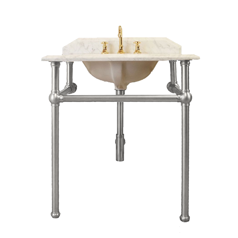Turner Hastings Mayer Washstand with Carrara Marble Top 750x550mm - 3 Tap Holes - Chrome Legs
