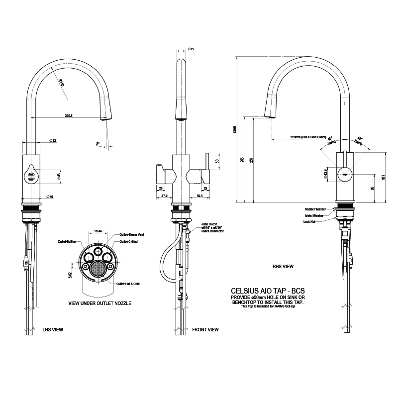 Zip Hydrotap G5 Celsius ARC All-In-One Matte Black H57783Z3 Specification