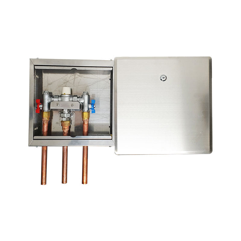 Gentec Thermostatic Mixing Valve 20mm Complete in 3 Hole Stainless Steel Box Enclosure - Health Approved