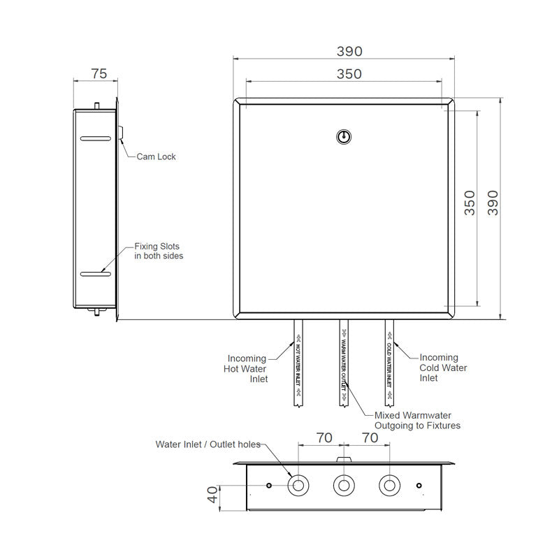 Gentec Thermostatic Mixing Valve 3 Hole Stainless Steel Box Enclosure - Health Approved Specification