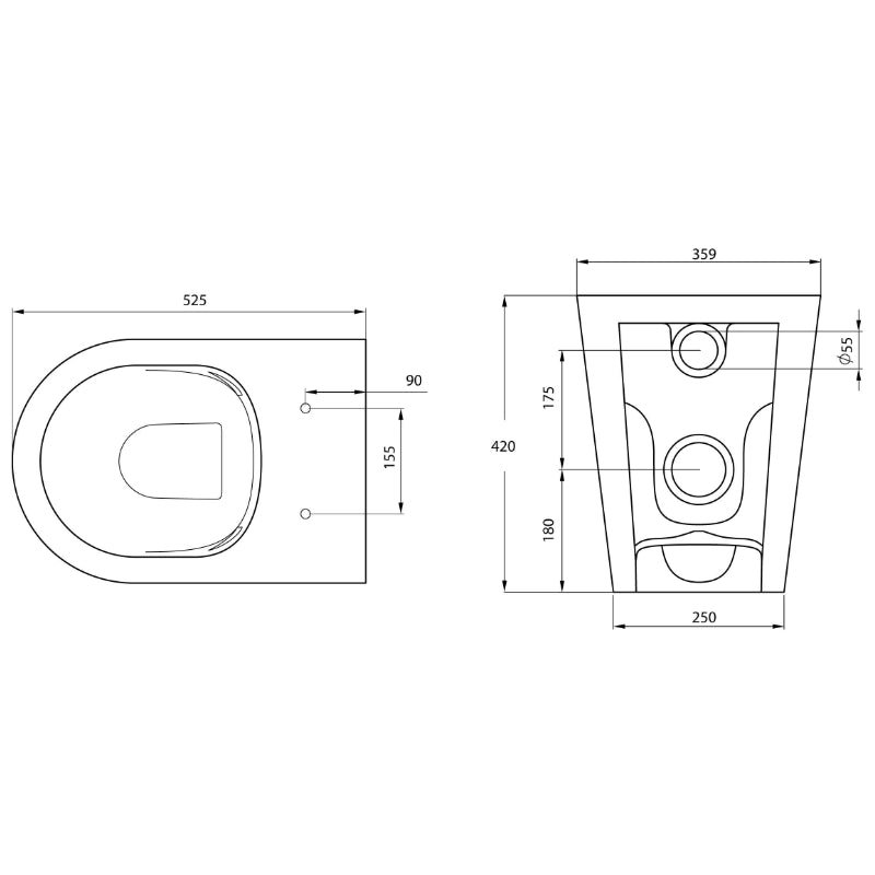 Turner Hastings Narva Rimless Floor Mounted Pan with Soft Close Quick Release Seat -  Specification