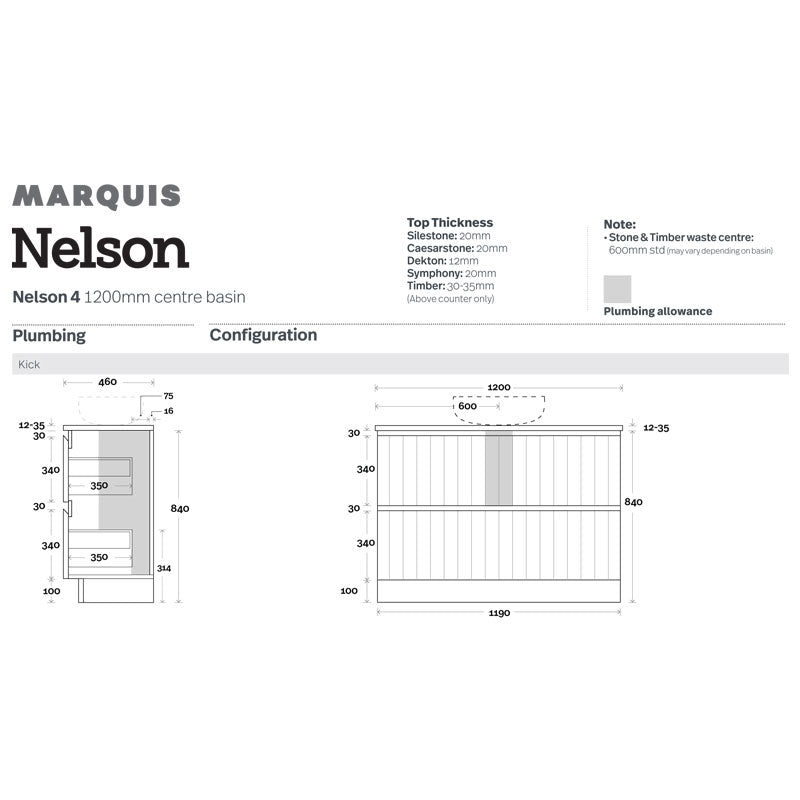 Marquis Nelson 4 Freestanding Vanity - 1200mm  Specification