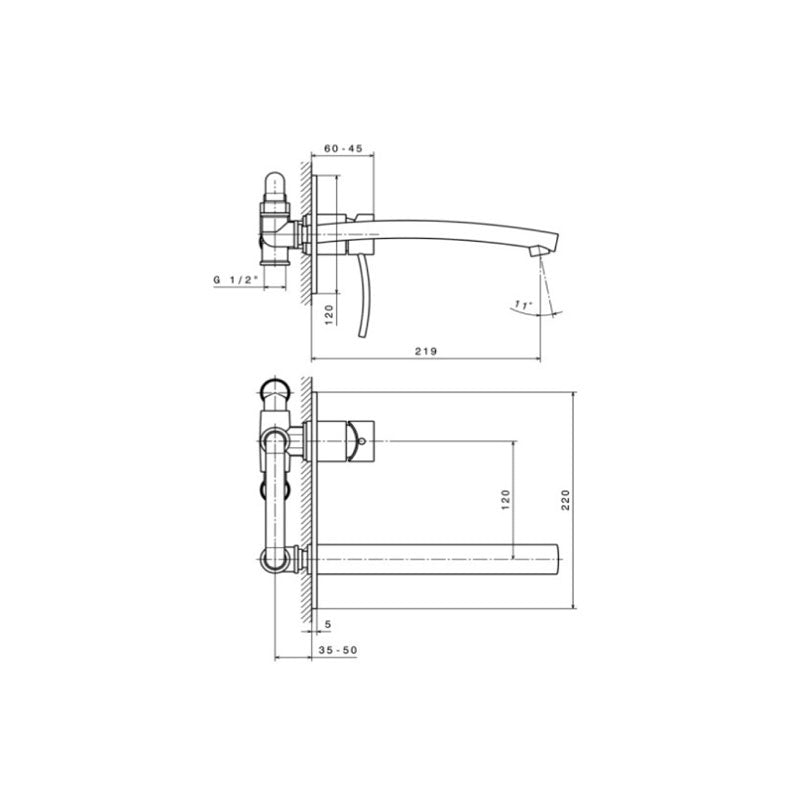 Newform EL-X Wall Basin Mixer with Spout on Backplate Spec