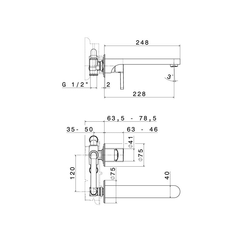 Newform Ergo Wallbasin Mixer & Spout Spec