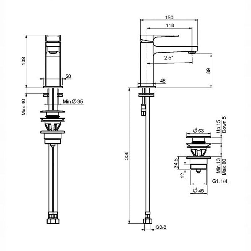 Fima Next Basin Mixer Matt Black 138mm specifications
