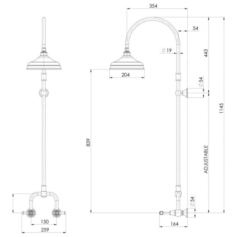 Phoenix Nostalgia Lever Exposed Shower Set -  Specification