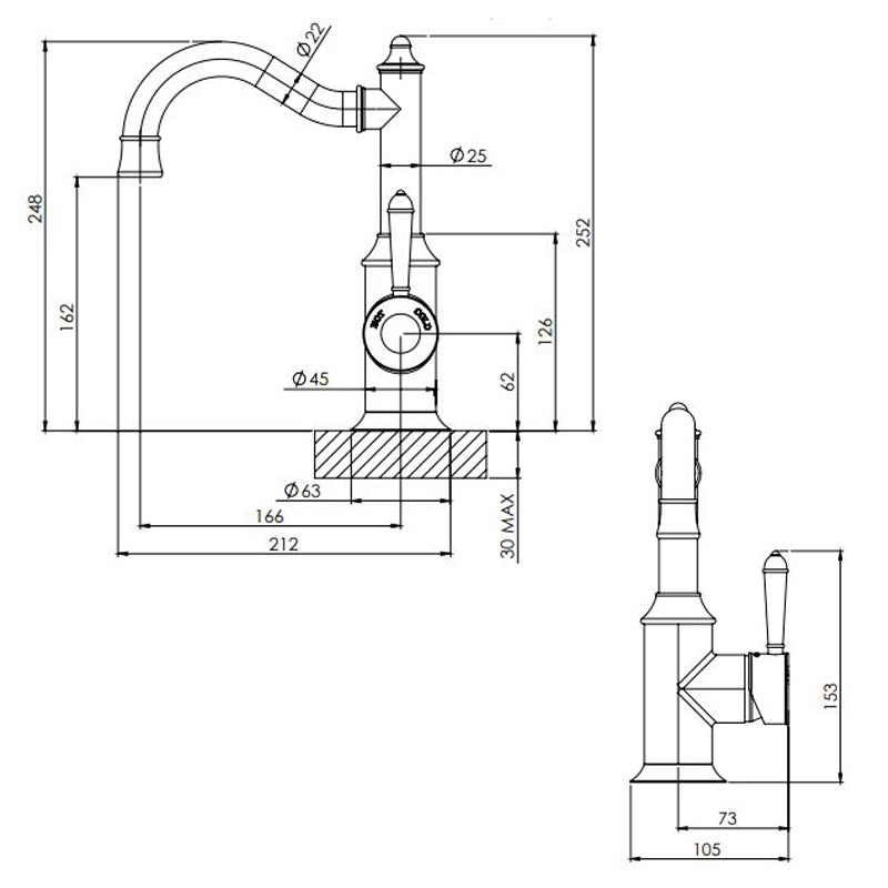 Phoenix NOSTALGIA BASIN MIXER 160MM SHEPHERDS CROOK