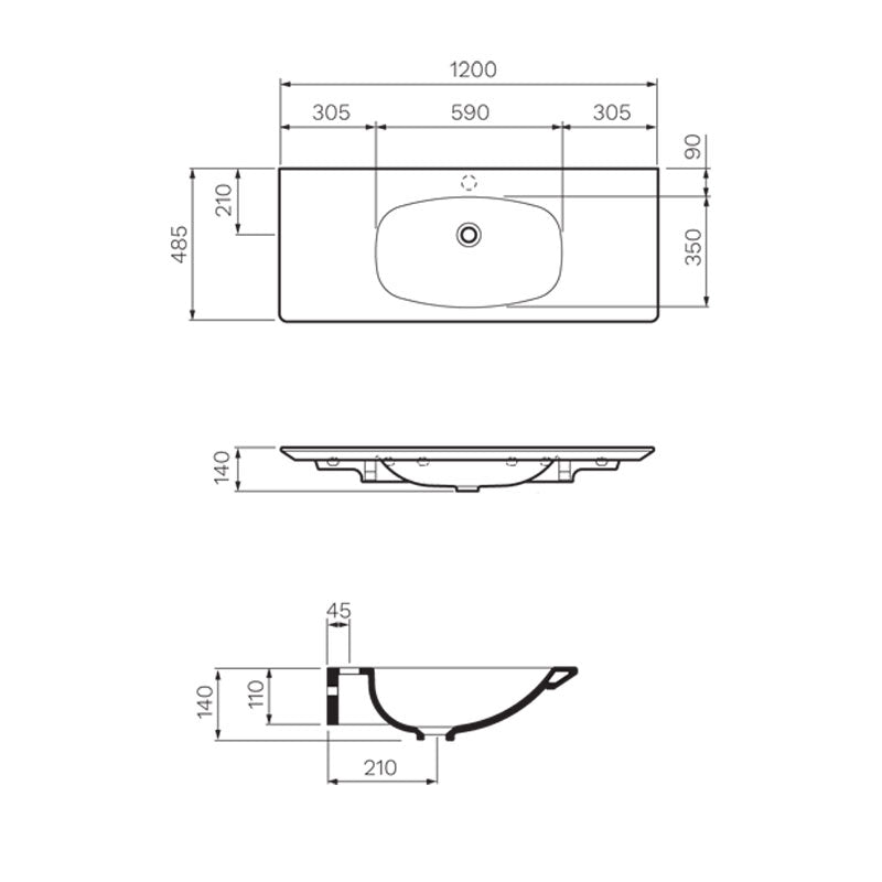 Parisi Nudaflat 120 Ceramic Wall Basin Gloss White Specification