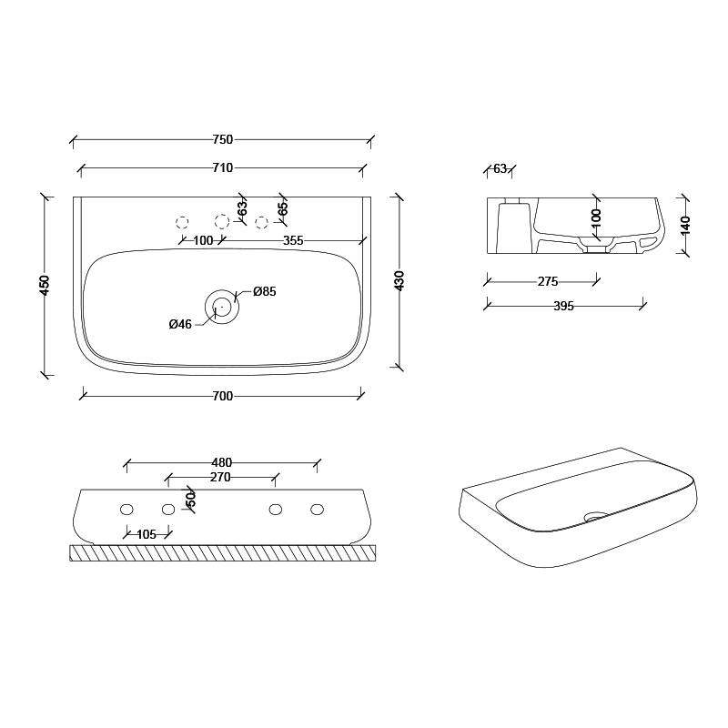 Studio Bagno Nur 75 Bench/Wall Basin