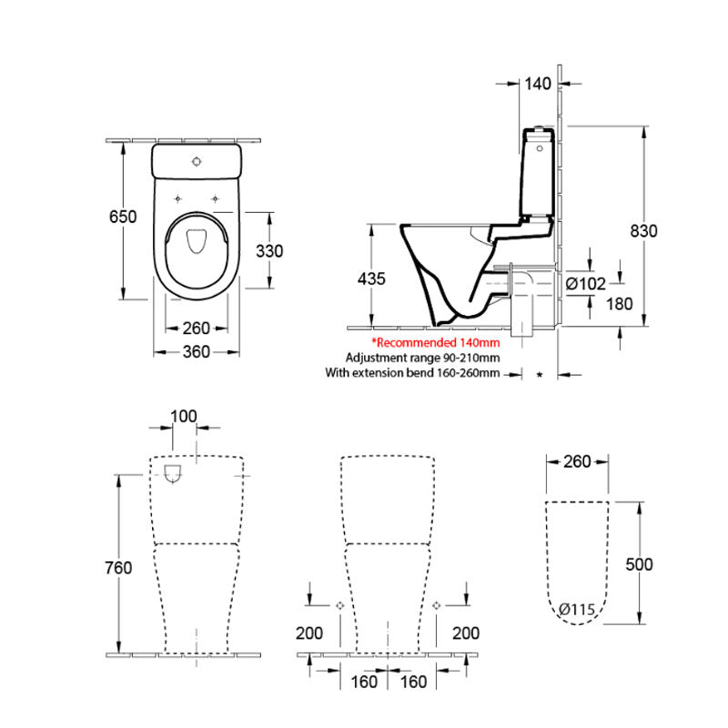 O.NOVO 2.0 DIRECTFLUSH BTW TOILET Specification