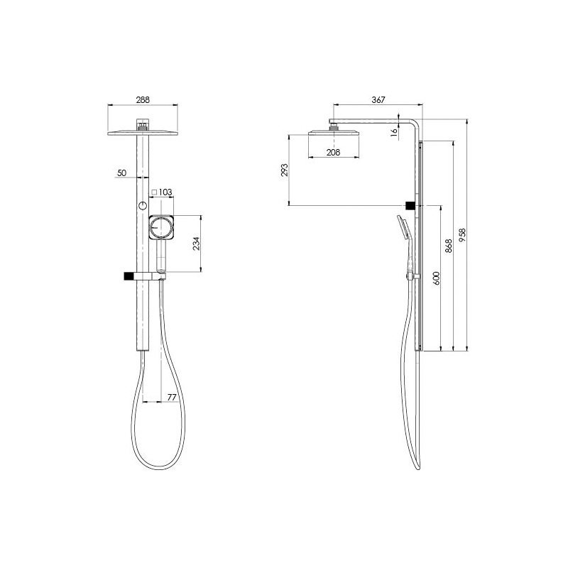 Phoenix NX ORLI with Hydrosense® Twin Shower - Matte Black