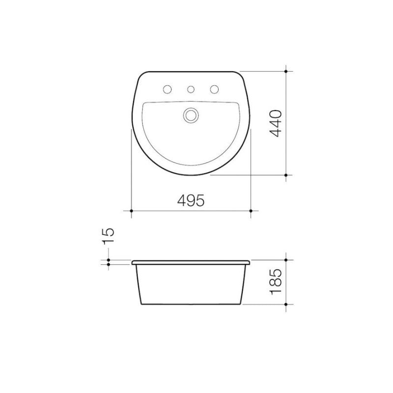 Caroma Cosmo Inset Vanity Basin - 1 Taphole Specification