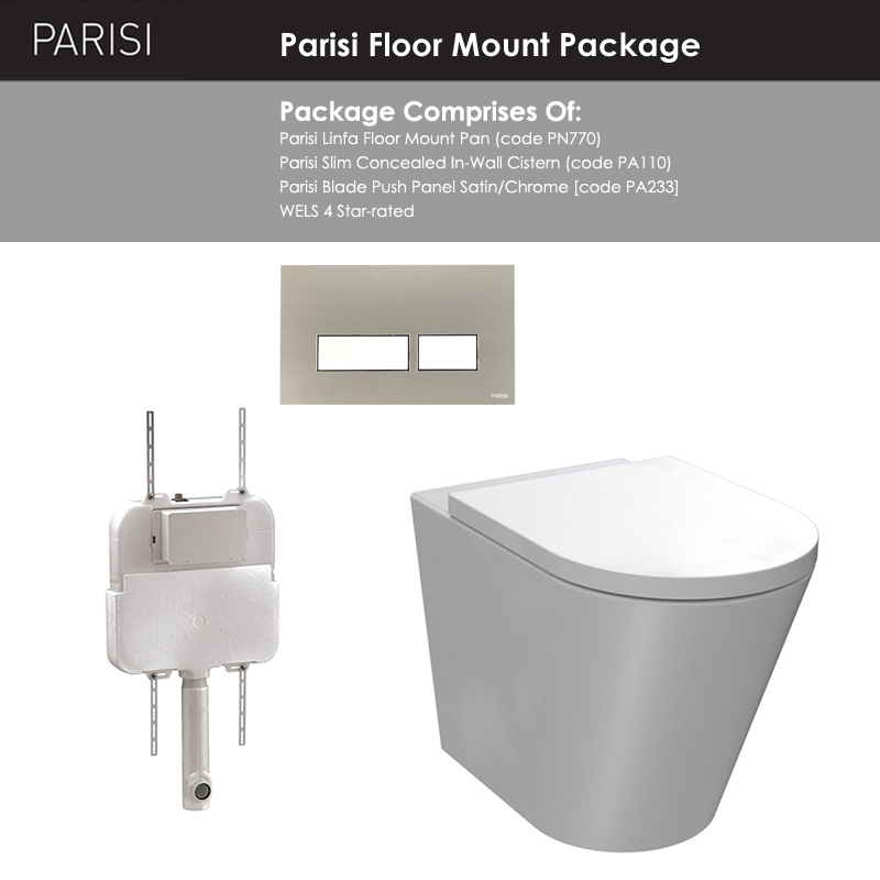 Parisi Linfa Rimless Floor Mount Package with Blade Chrome/Satin Flush Plate