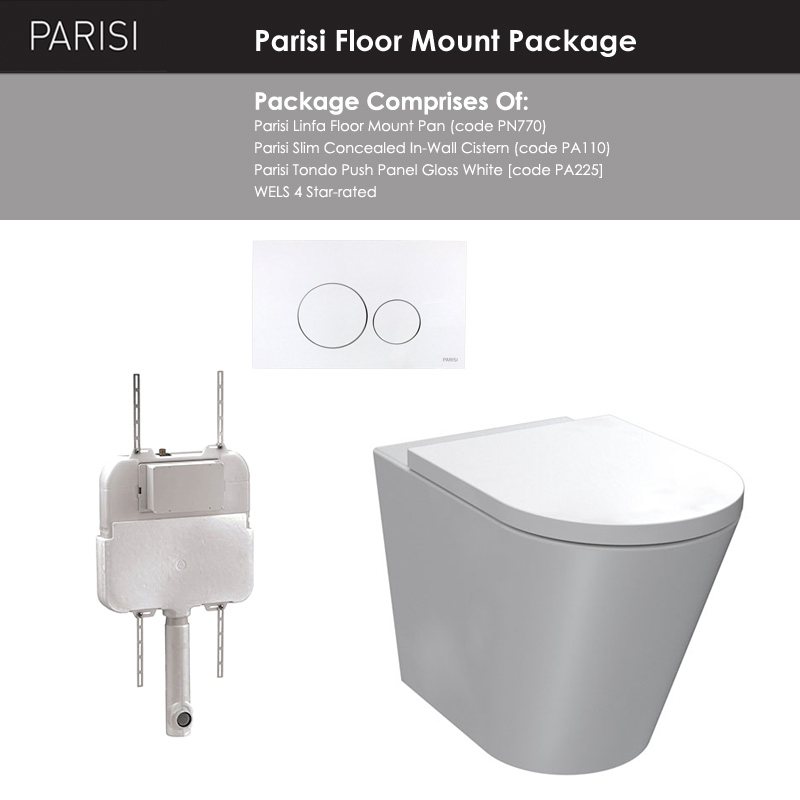 Parisi Linfa Rimless Floor Mount Package with Tondo Gloss White Flush Plate