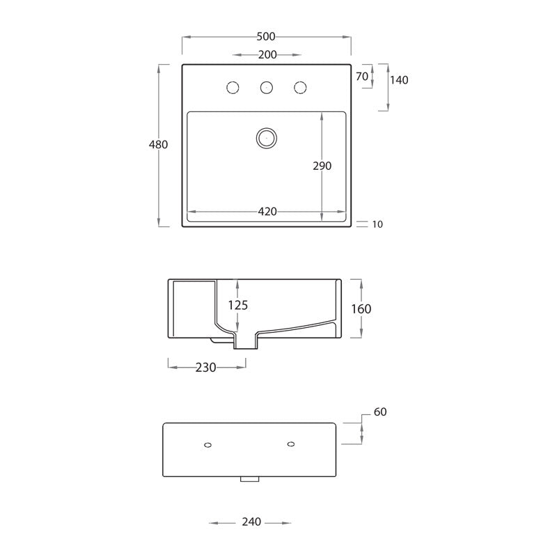 Parisi Quadro 50 Bench Basin Specification