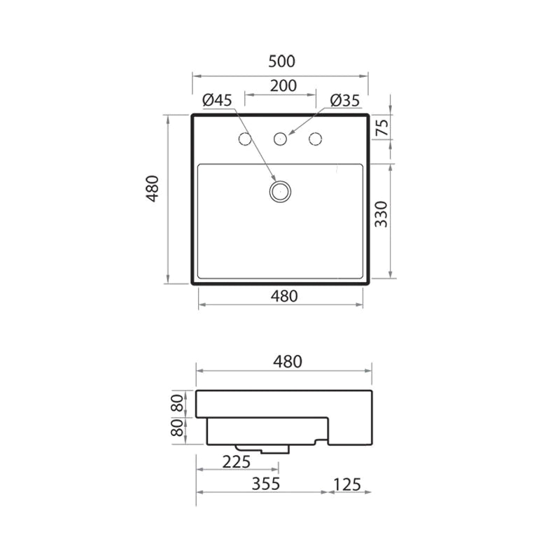 Parisi Quadro 50 Semi Recessed Basin Specification