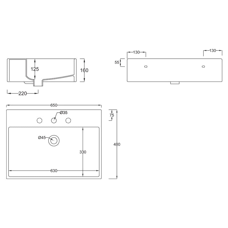 Parisi Quadro 65 Bench Basin Specification