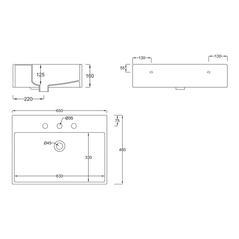 Parisi Quadro 65 Wall Basin Specification