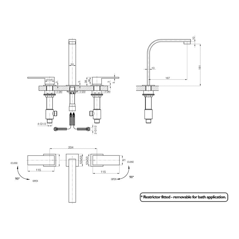 Parisi Blade BasinBath Set Fixed Spout Spec