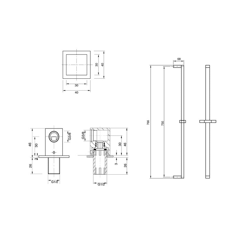 Parisi Blade Shower Rail Spec