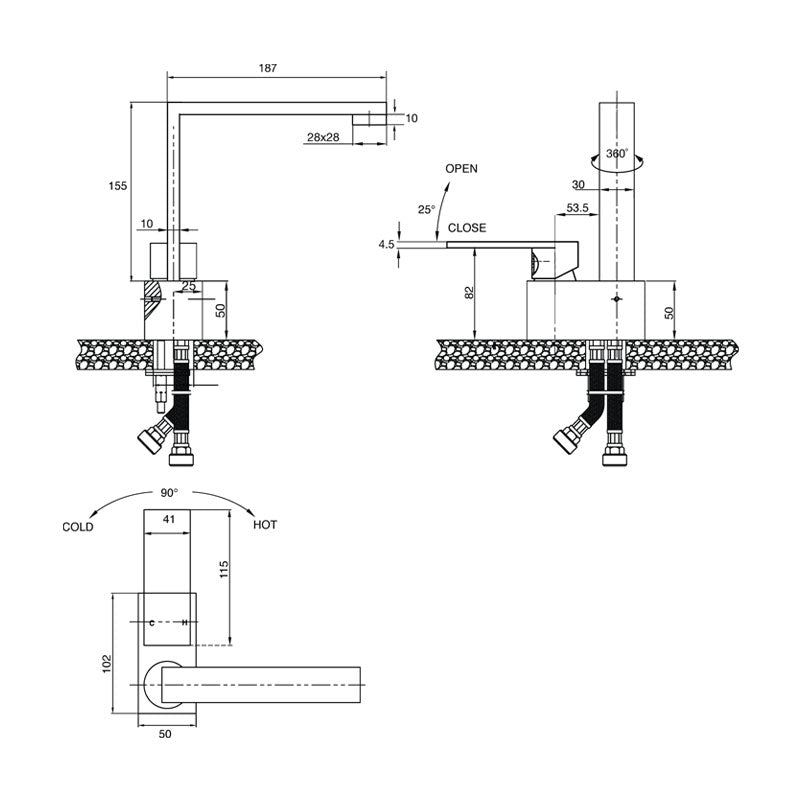 Parisi Blade Swivel Basin Mixer Spec