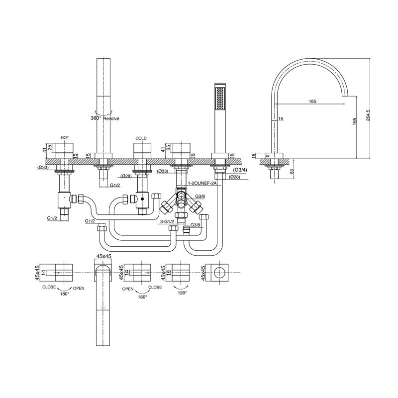 Parisi Cube 5 Piece Hob Bath Set Spec