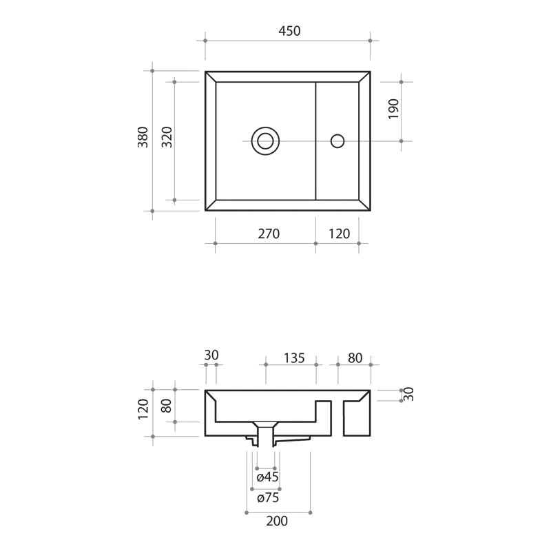 Parisi Cut 450x380 Bench Basin w Platform Spec
