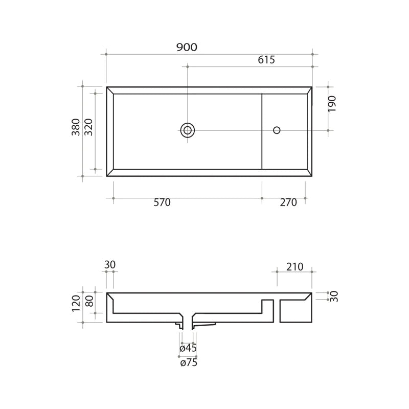 Parisi Cut 900x380 Bench Basin w Platform Spec