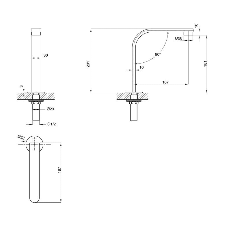 Parisi Ellisse Fixed Hob Spout 170mm Spec