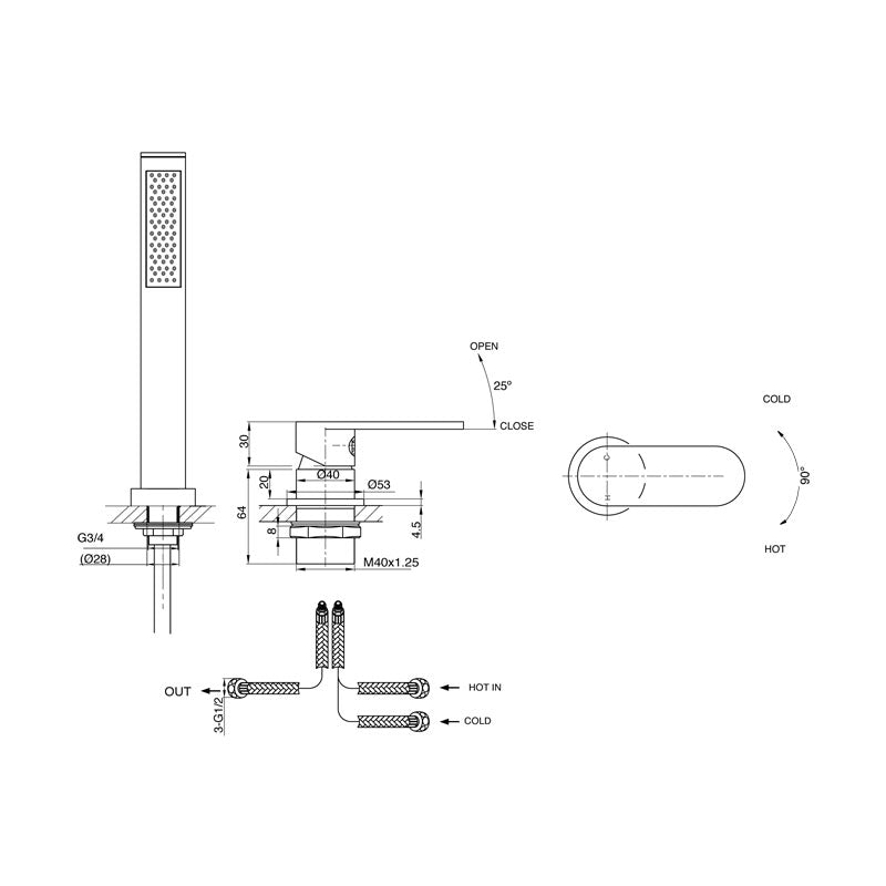 Parisi Ellisse Hob Mixer & Hand Shower Spec