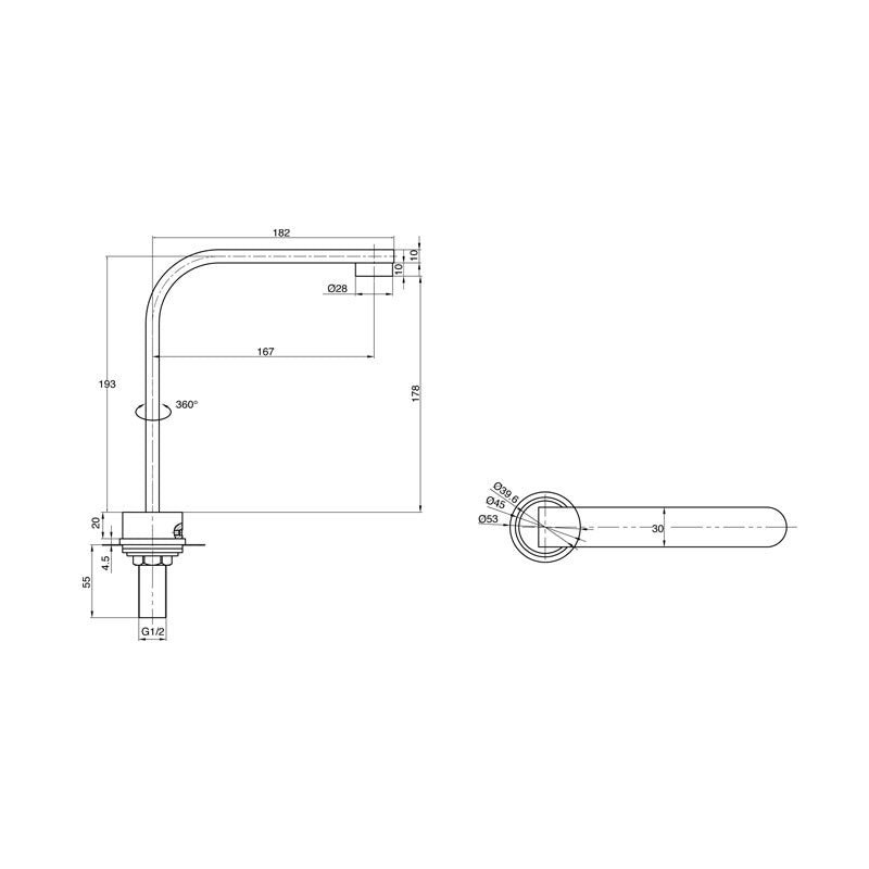 Parisi Ellisse Swivel Hob Spout 170mm Spec