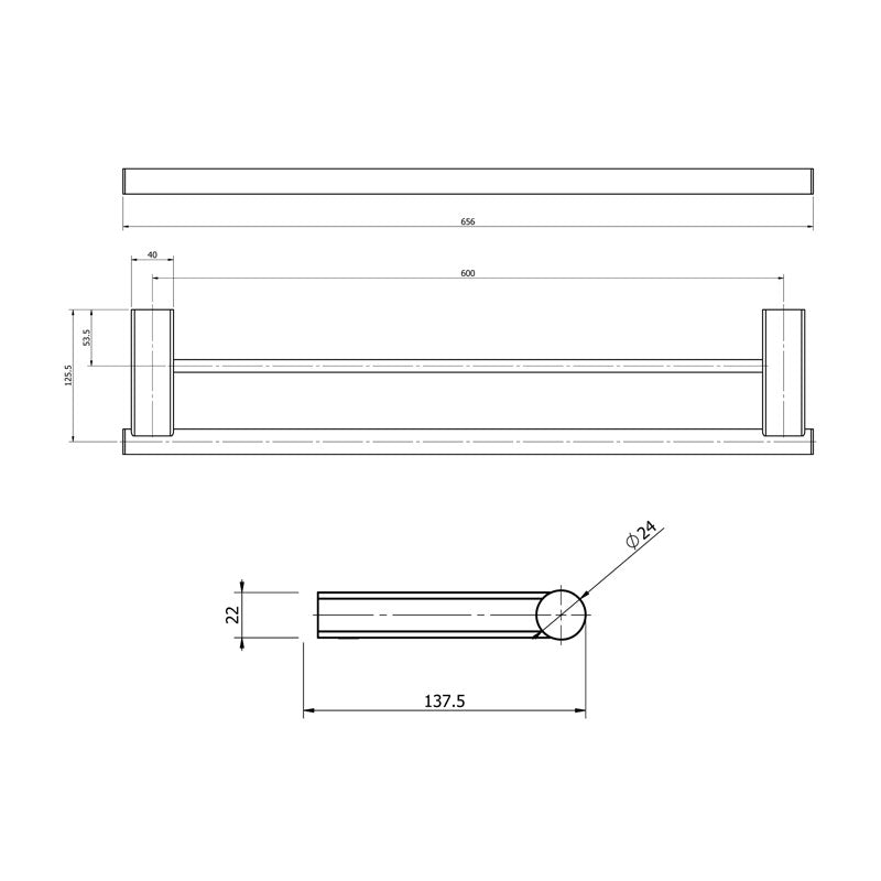 Parisi L'Hotel Double Towel Rail 600mm Spec
