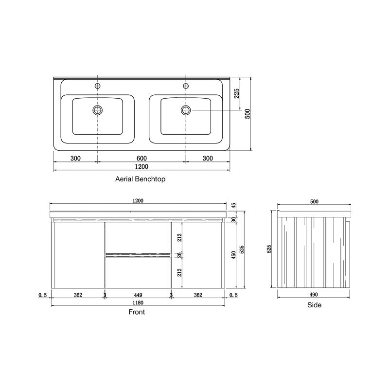 Parisi Lotus Ash 1200 Wall Hung Vanity Twin Basin Top Spec