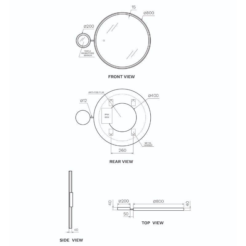 Acciaio Progressive LED Mirror 800 Magnifier Chrome Specifications