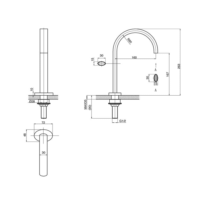 Parisi Ovo Swivel Hob Spout 160mm Spec