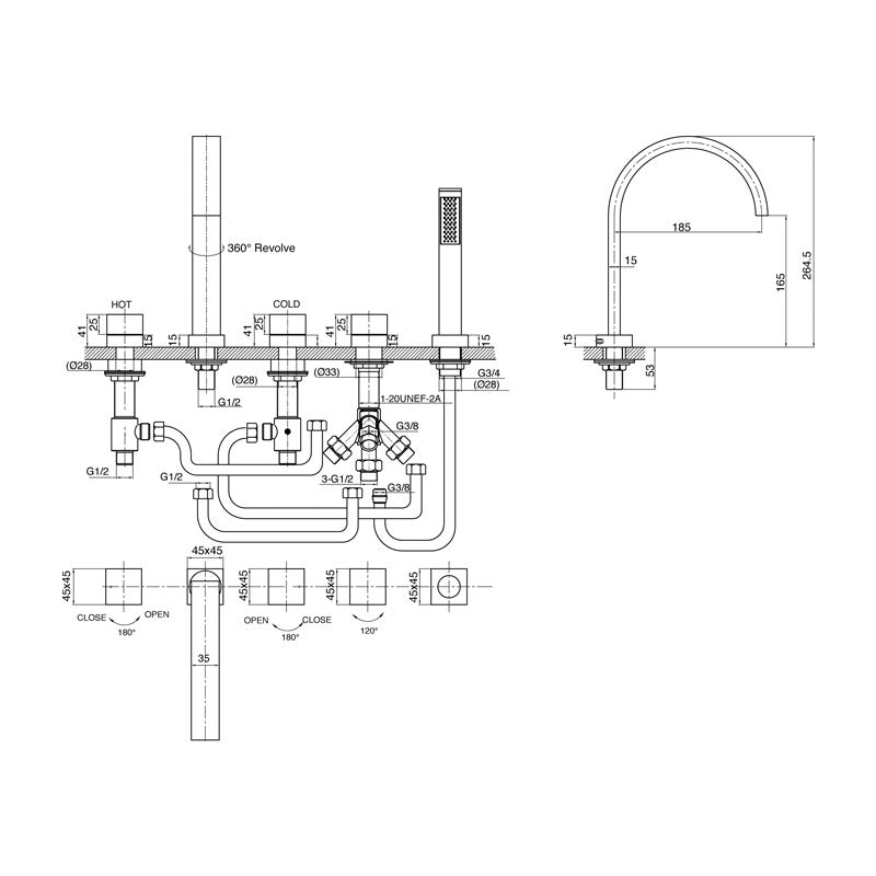 Parisi Quadro 5 Piece Hob Bath Set Spec