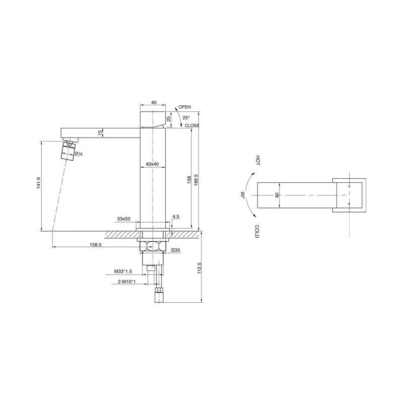 Parisi Quadro Bidet Mixer Spec